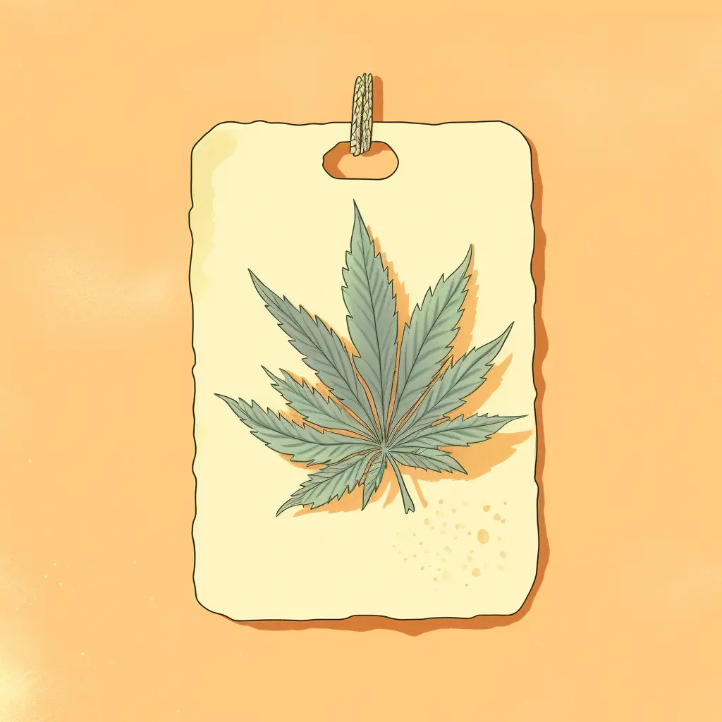 Ein Cannabisblatt in hellen Farbnuancen steht neben einem Preisschild Das liebenswerte Cannabis-Social-Club in Münster hat ein Preisschild mit einem eleganten Cannabisblatt in Pastellfarben als Symbol.